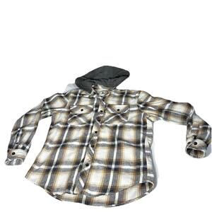 Free Planet Plaid Flannel Hooded Shirt Jacket 100% Cotton, Small